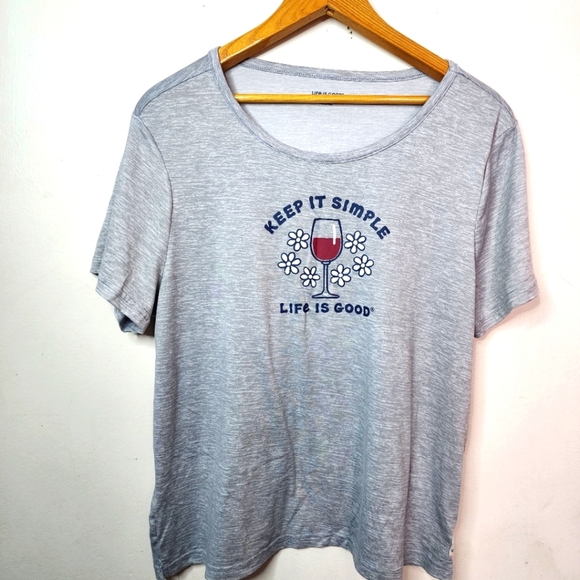 Life is Good Keep It Simple Women's XL Red Wine Gray T-shirt Top Short Sleeves - Picture 1 of 8